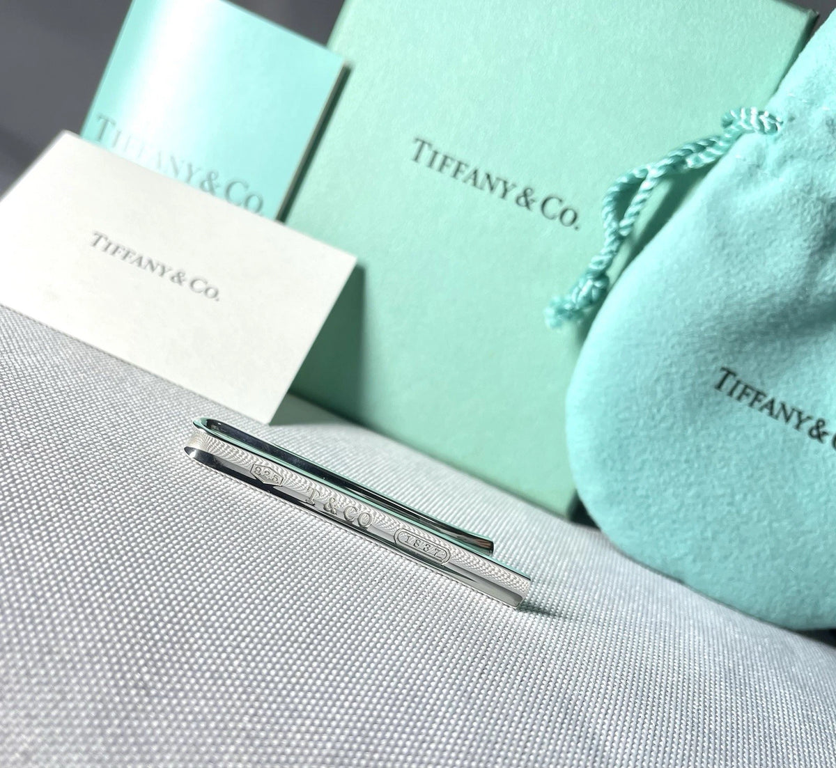 Auth Beautiful Tiffany T & CO 1837 engraving tie clip pin bar silver AG925 Gift