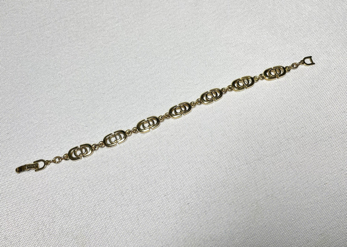 Auth [Rare] Christian Dior bracelet CD logo chain vintage Gold Ladies