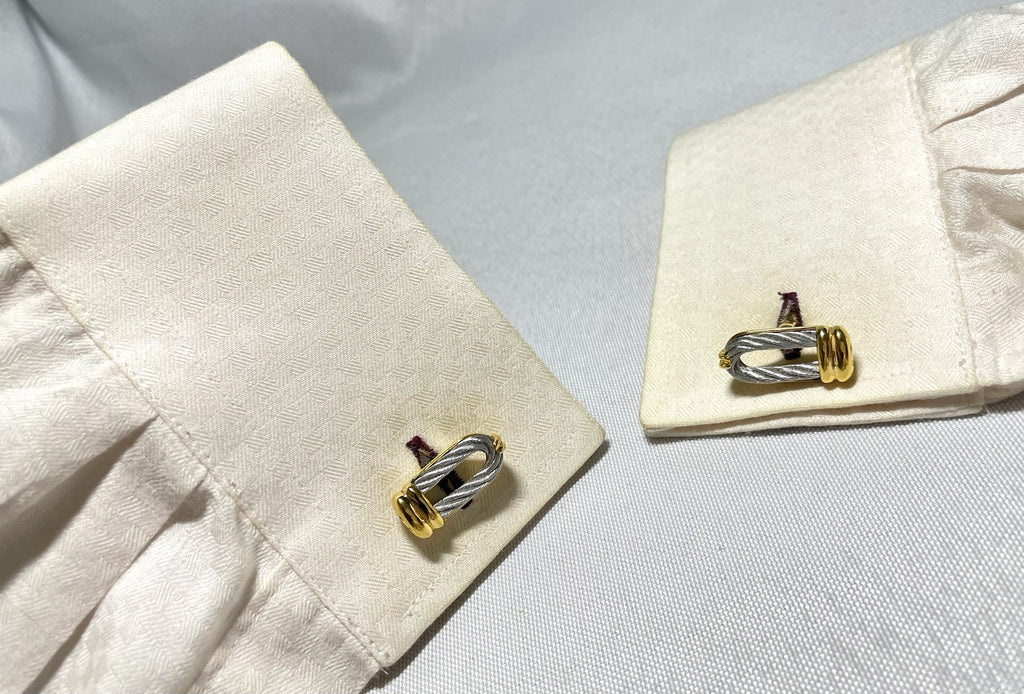 Auth [Beautiful] Philippe Charriol cable Cufflinks Tie Clip set Silver & Gold