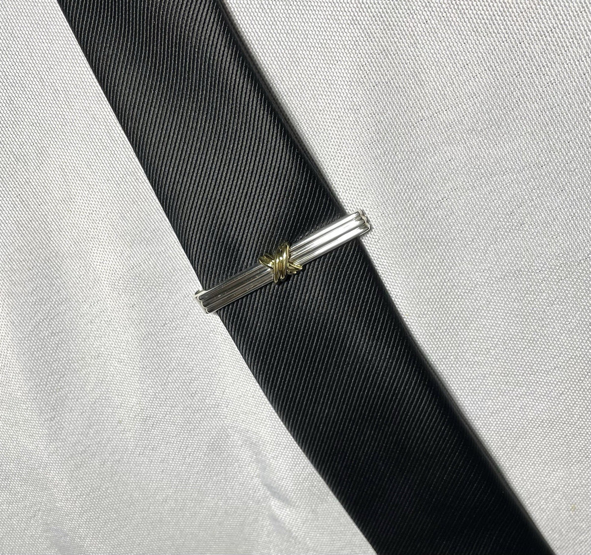 Auth [Beautiful] Tiffany Signature Cross&Stripe 18K 750 & SV925 tie clip pin bar