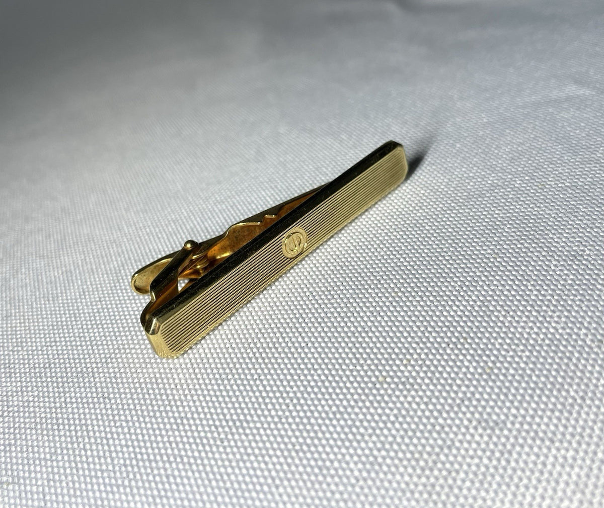 Auth Rare Dior CD Logo Stripe line Design Vintage Tie Clip Gold Bar pin Business