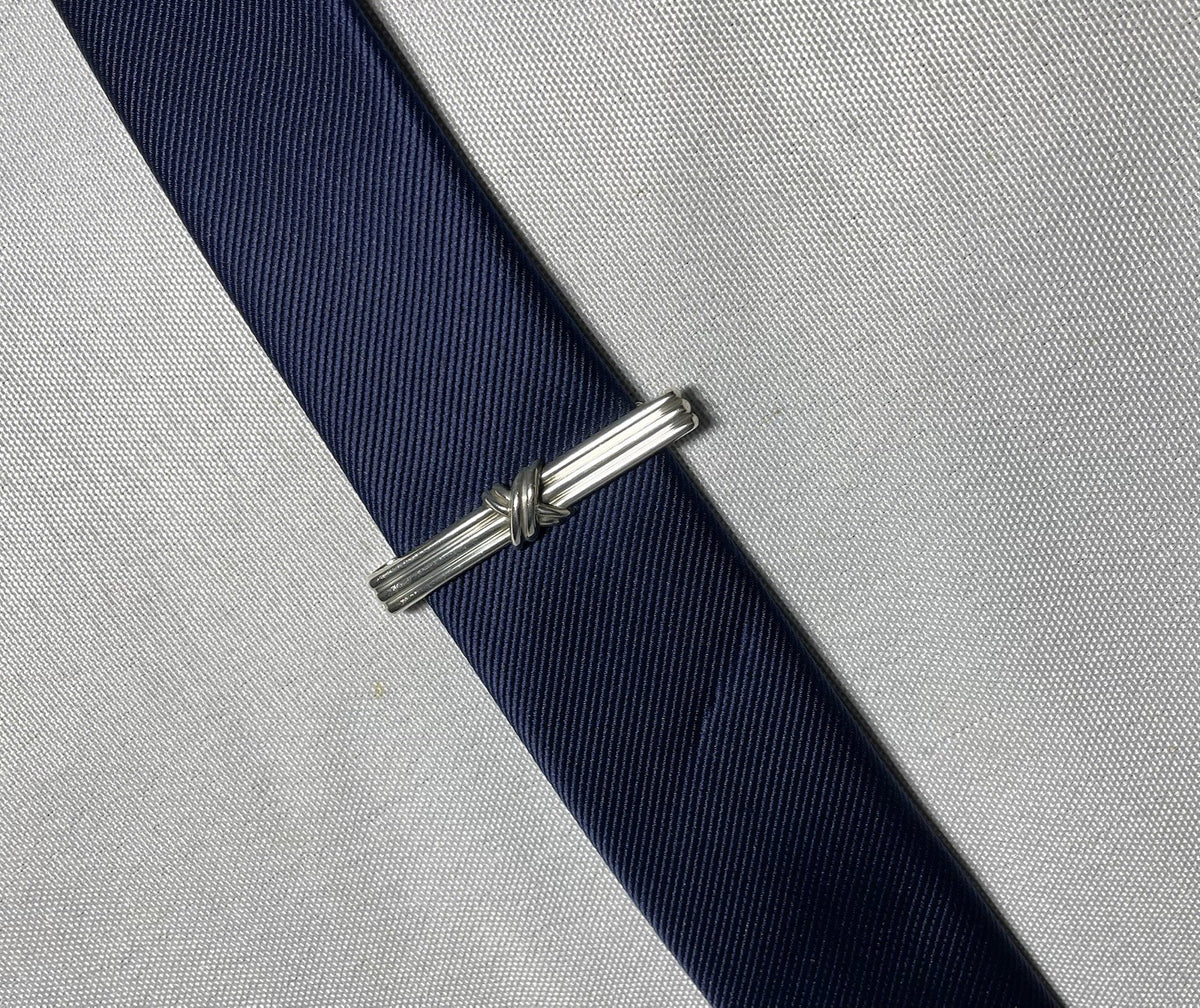 Auth Rare Tiffany Signature Cross & Stripe Vintage tie clip pin bar silver SV925
