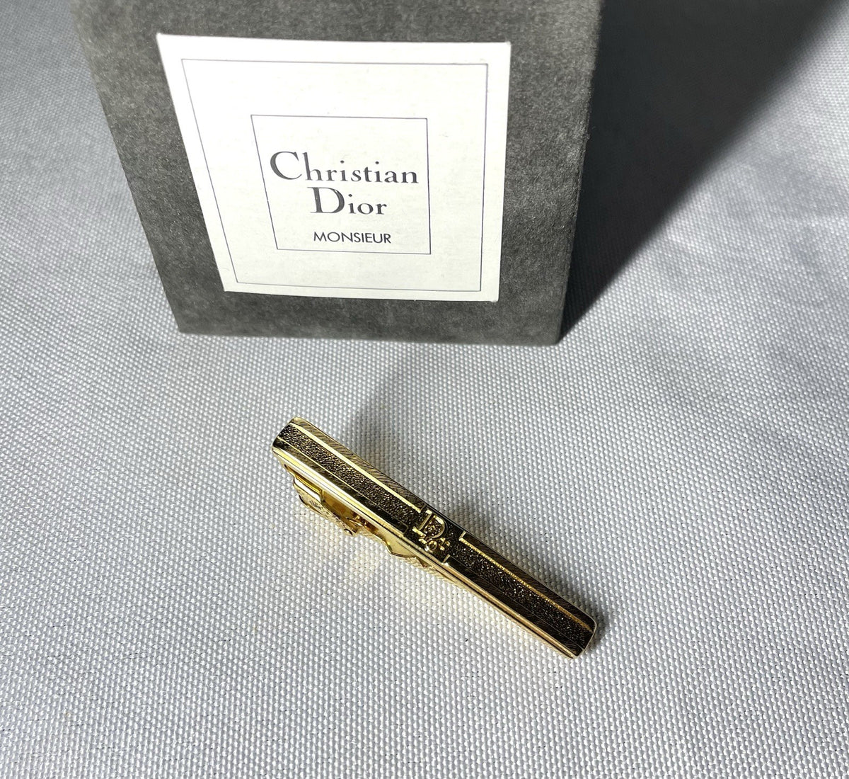 Auth [Rare] Dior tie clip logo tie bar tie pin gold vintage Mens Business +Box