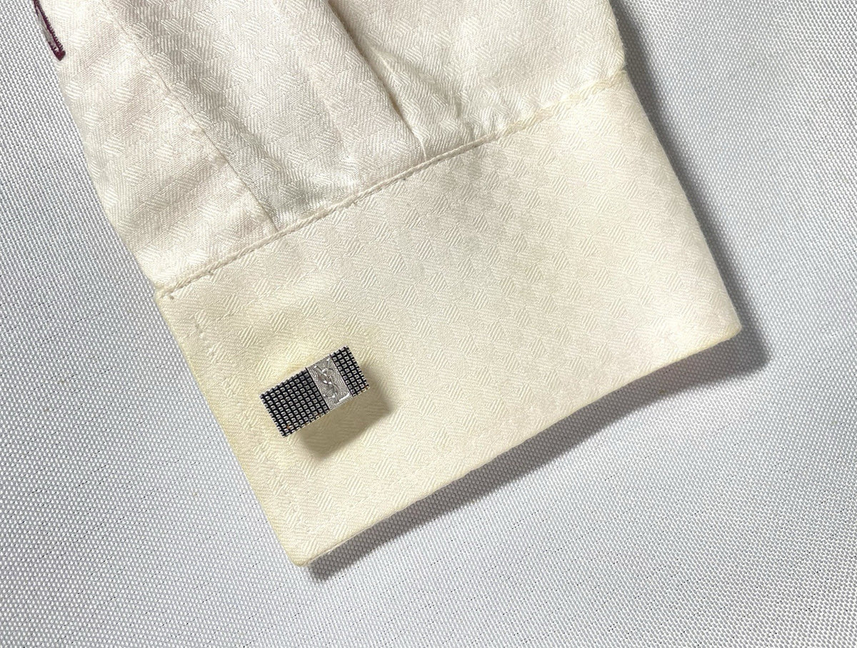 Auth [Beautiful] Yves Saint Laurent YSL Logo Grid Design tie Clip Cufflinks set