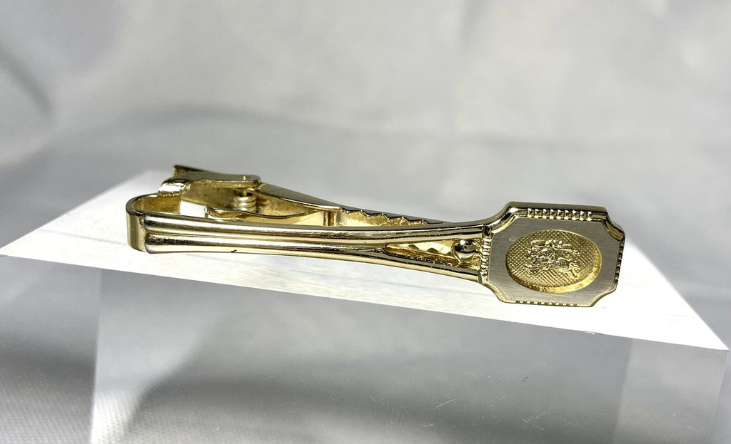 Auth Burberry Tie Clip Night horse Large Logo Bar pin Gold vintage