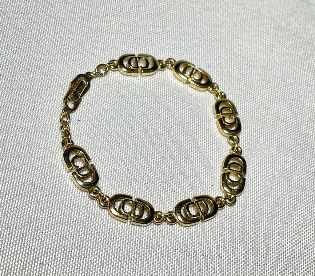 Auth [Rare] Christian Dior bracelet CD logo chain vintage Gold Ladies