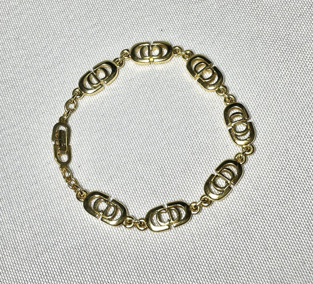 Auth [Rare] Christian Dior bracelet CD logo chain vintage Gold Ladies