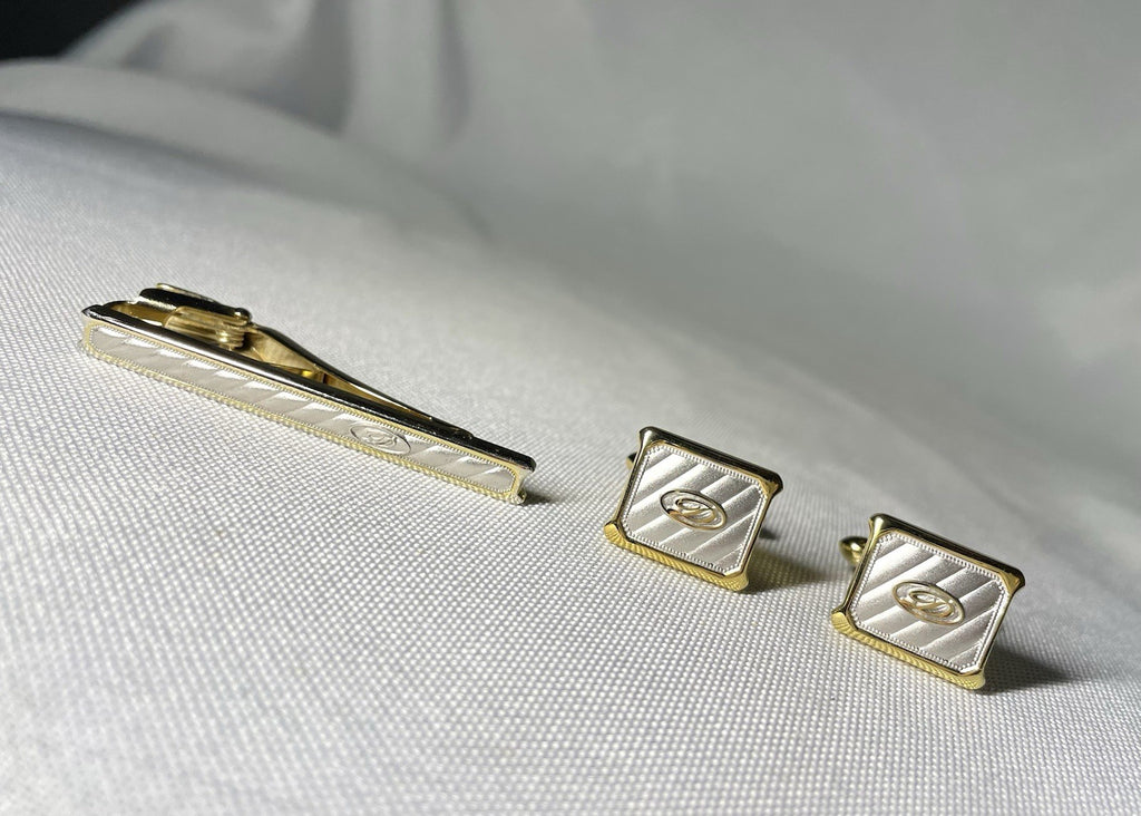 Auth [Beautiful] S.T.Dupont D logo gold & silver Tie Clip Cufflinks set Bar Gift