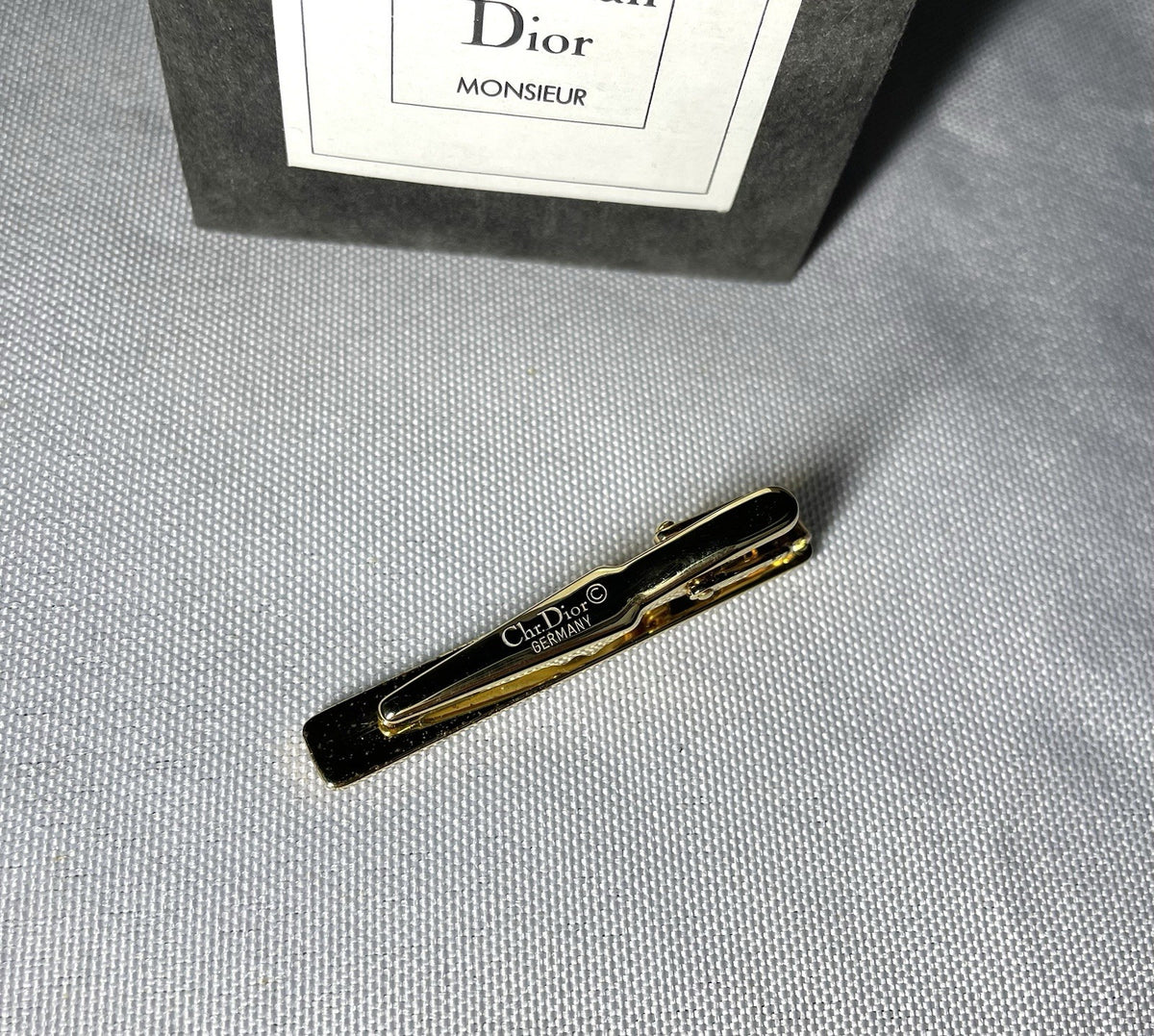 Auth [Rare] Dior tie clip logo tie bar tie pin gold vintage Mens Business +Box