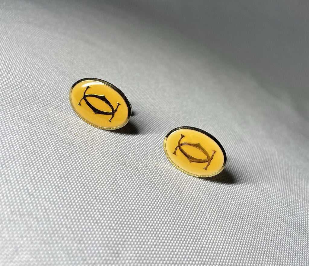 Auth [Rare] Cartier 2C Logo Double C Vintage Cufflinks yellow & Gold Business