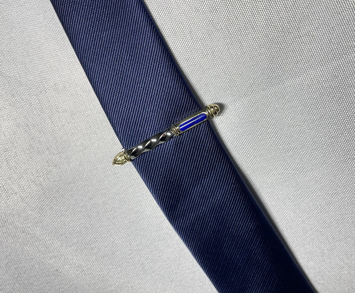 Auth Beautiful]Dior Tie Clip Blue stone & Gold & silver Bar Business