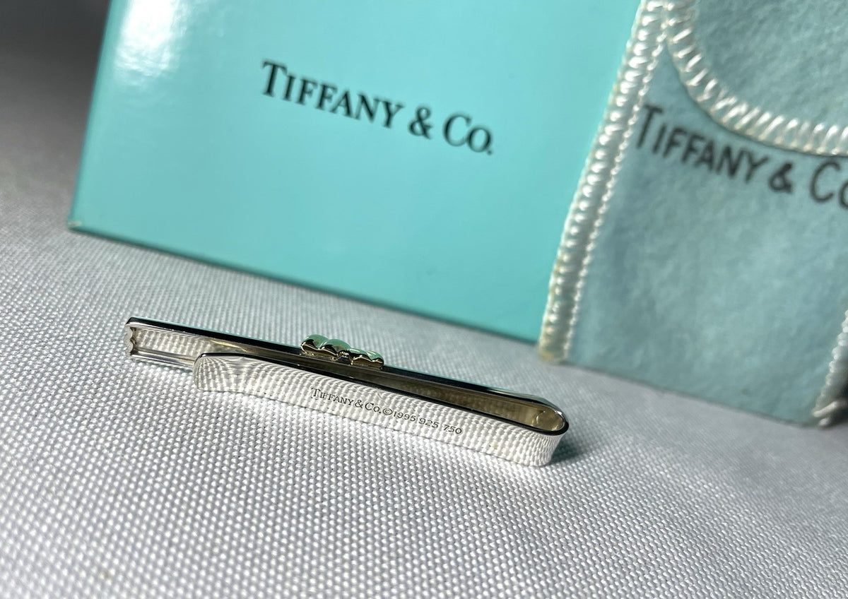 Auth [Beautiful] Tiffany Signature Cross&Stripe 18K 750 & SV925 tie clip pin bar