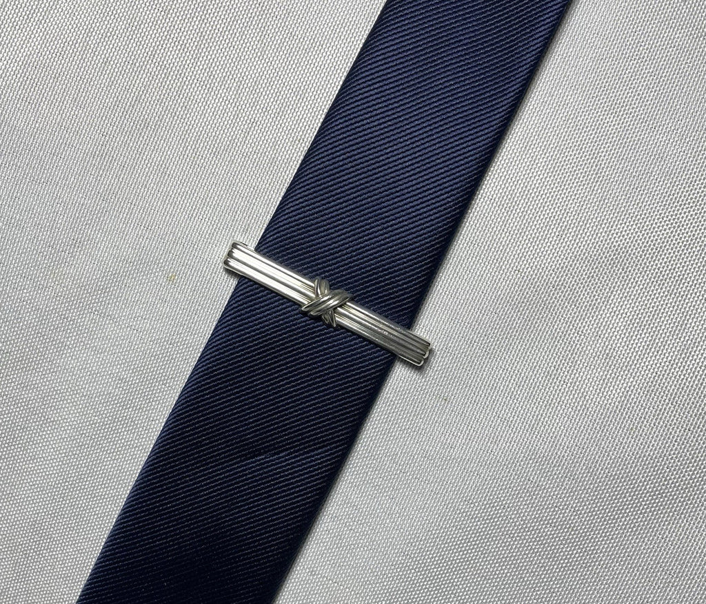 Auth Rare Tiffany Signature Cross & Stripe Vintage tie clip pin bar silver SV925