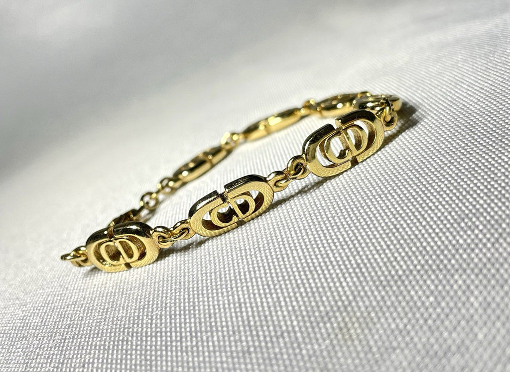 Auth [Rare] Christian Dior bracelet CD logo chain vintage Gold Ladies