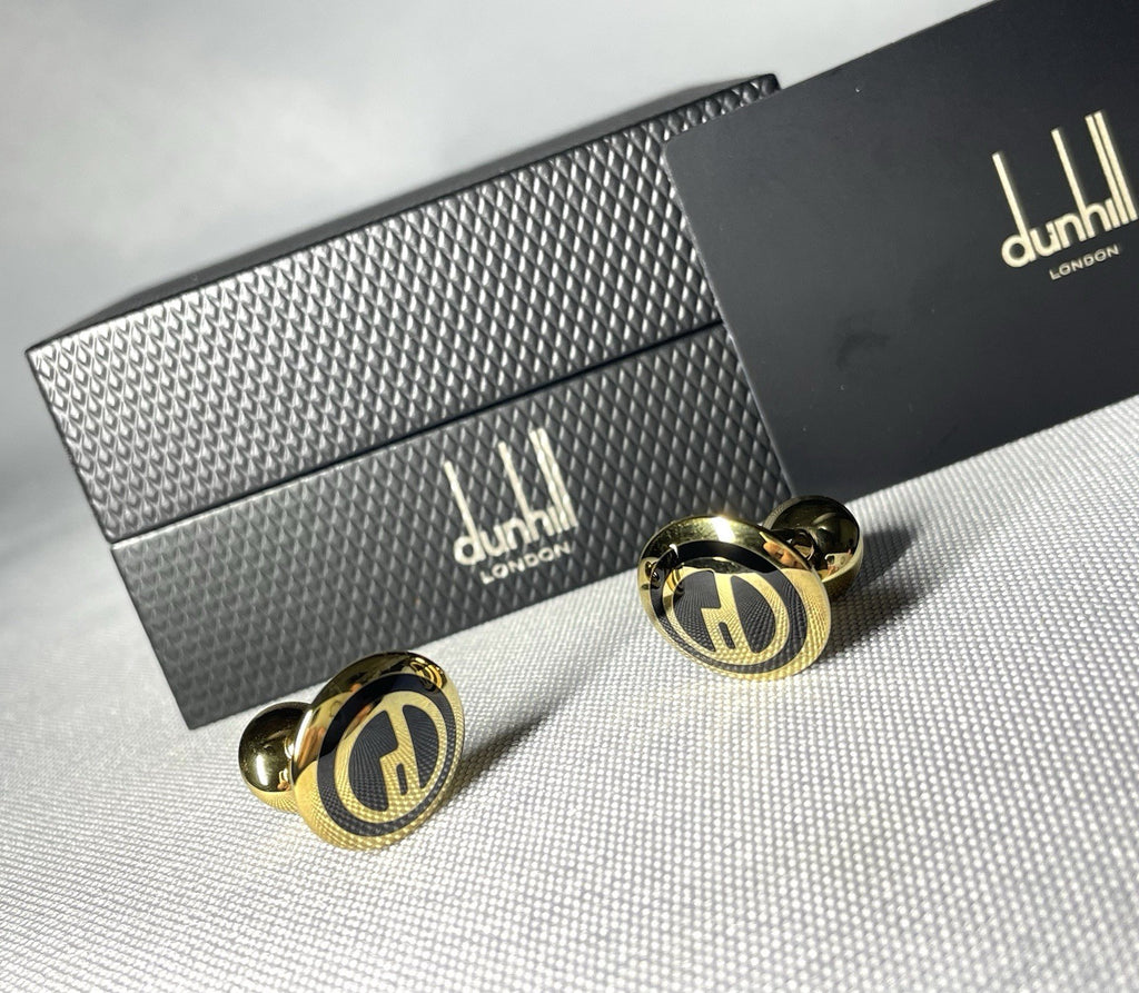 Auth [Beautiful] Alfred Dunhill Cufflinks d Logo Gold & Black Gift