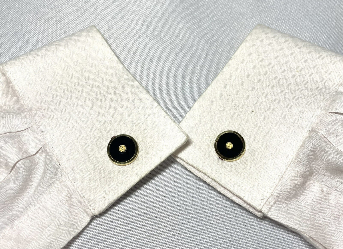 Auth [Rare] Dunhill Cufflinks D Logo Gold & Black Oval Vintage Antique Men's