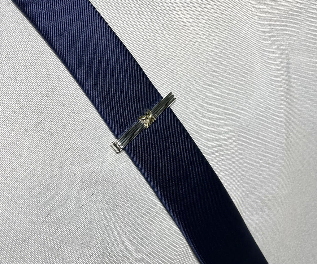 Auth [Beautiful] Tiffany Signature Cross&Stripe 18K 750 & SV925 tie clip pin bar
