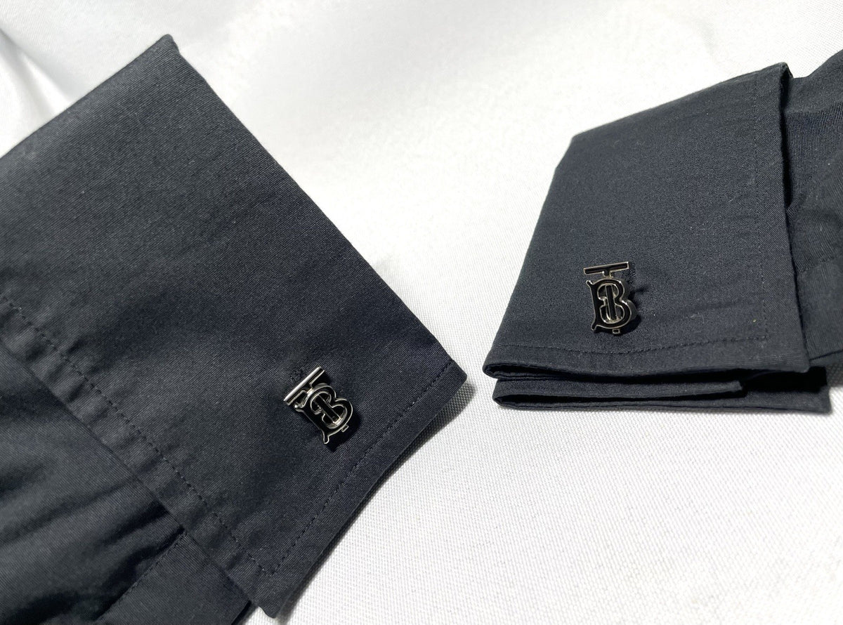 Auth Recent [Beautiful] BURBERRY TB New brand logo Cufflinks Black & Silver +Box