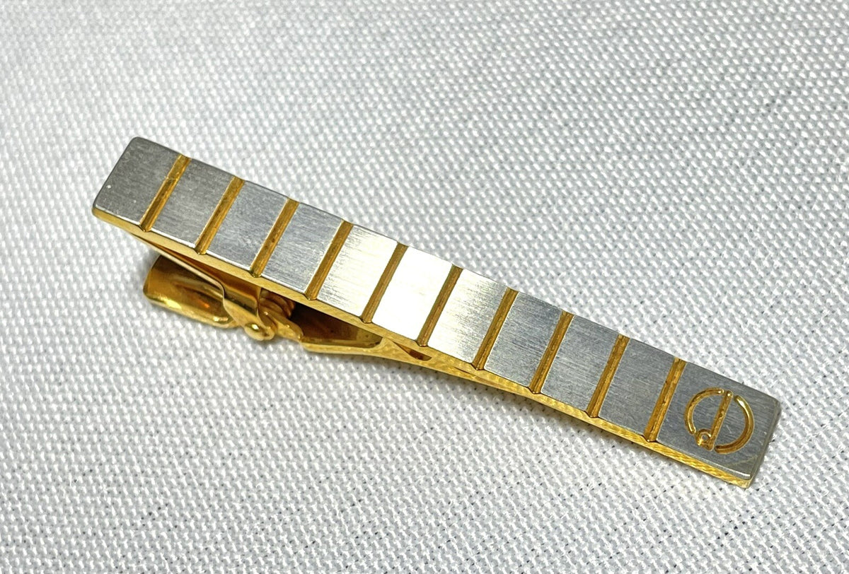Auth Dunhill d stripe line tie pin tie clip tie bar gold & matte silver