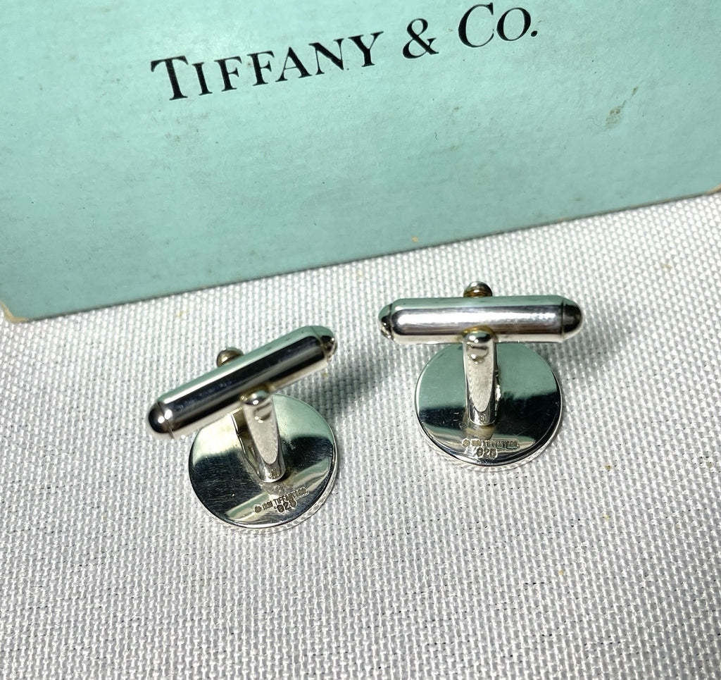 Auth [Beautiful] Tiffany Stripe Line Sterling Silver925 Vintage Cufflinks +Box