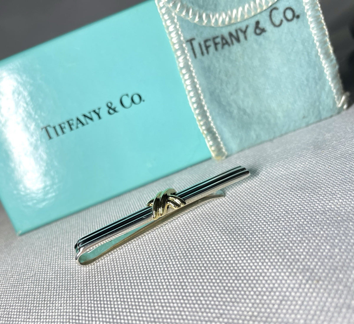 Auth [Beautiful] Tiffany Signature Cross&Stripe 18K 750 & SV925 tie clip pin bar