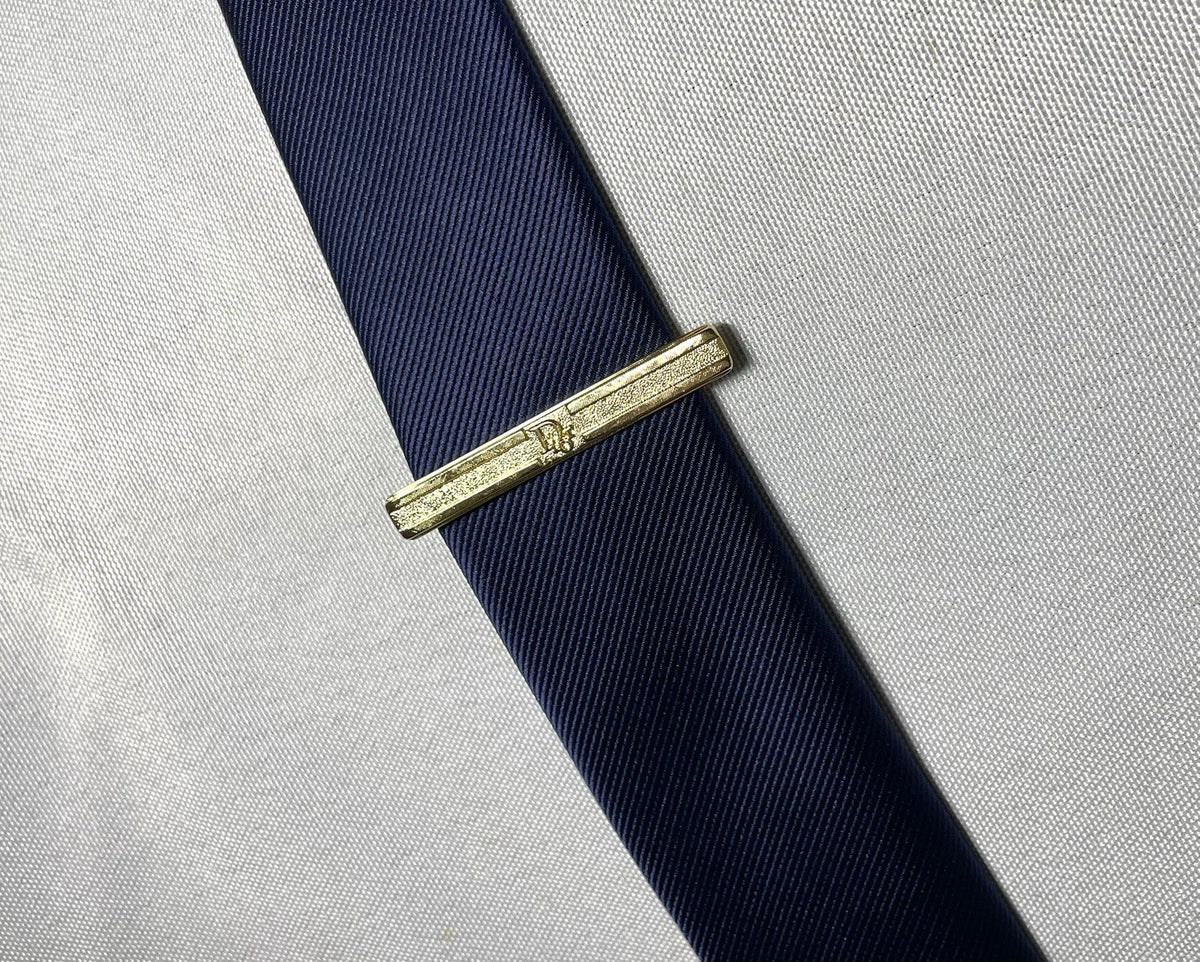 Auth [Rare] Dior tie clip logo tie bar tie pin gold vintage Mens Business +Box