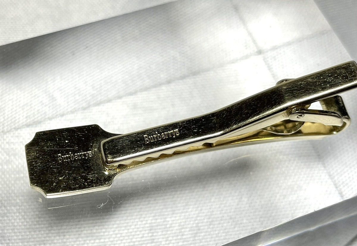 Auth Burberry Tie Clip Night horse Large Logo Bar pin Gold vintage