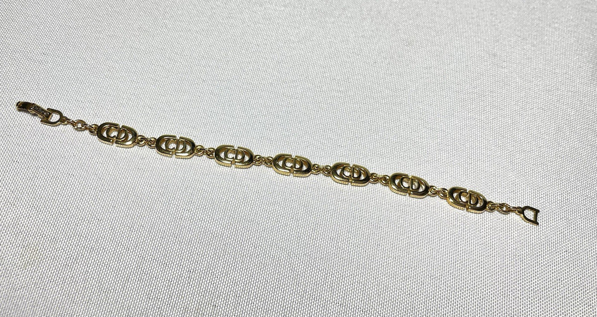 Auth [Rare] Christian Dior bracelet CD logo chain vintage Gold Ladies
