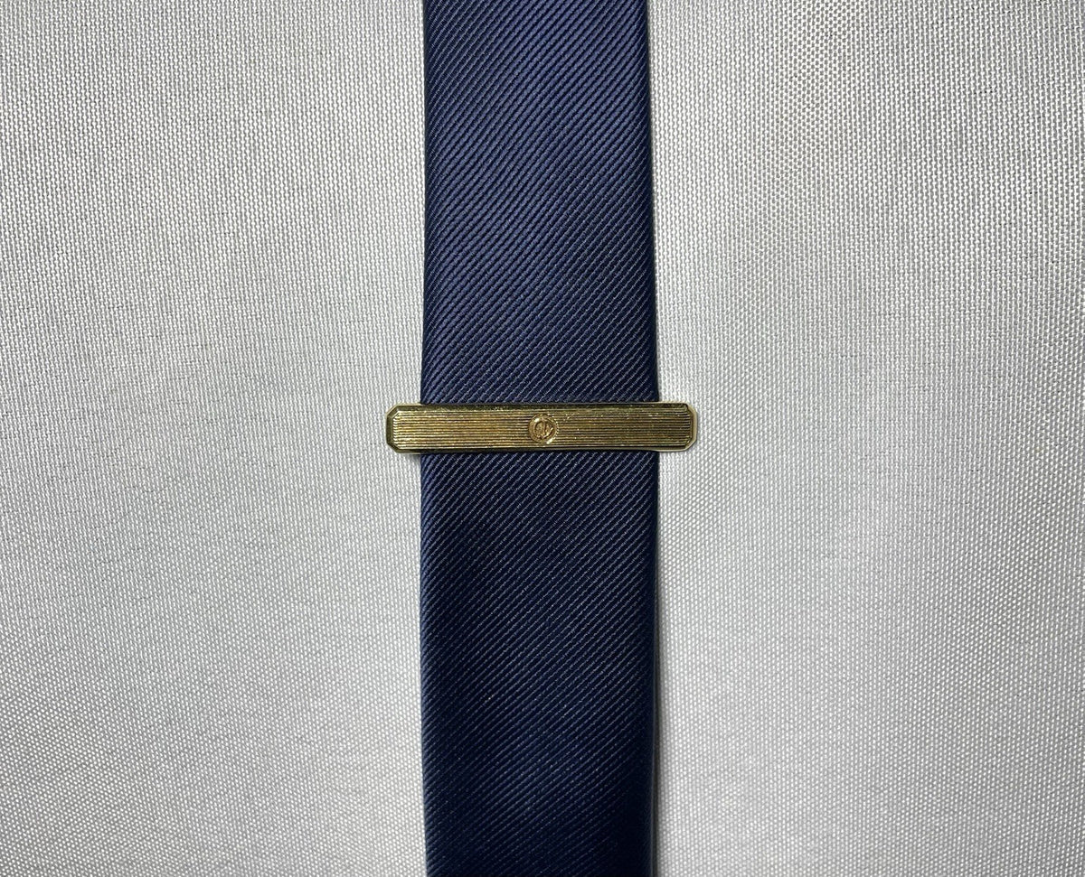 Auth Rare Dior CD Logo Stripe line Design Vintage Tie Clip Gold Bar pin Business