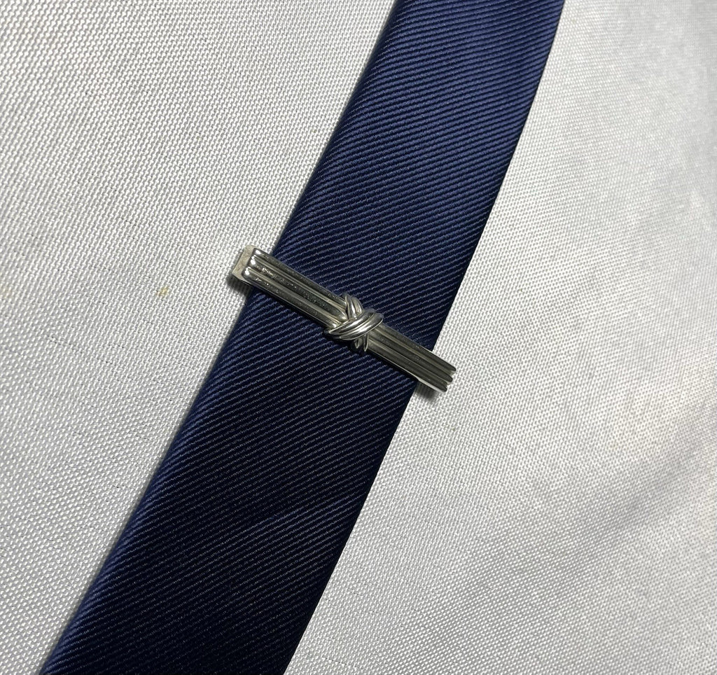 Auth Rare Tiffany Signature Cross & Stripe Vintage tie clip pin bar silver SV925