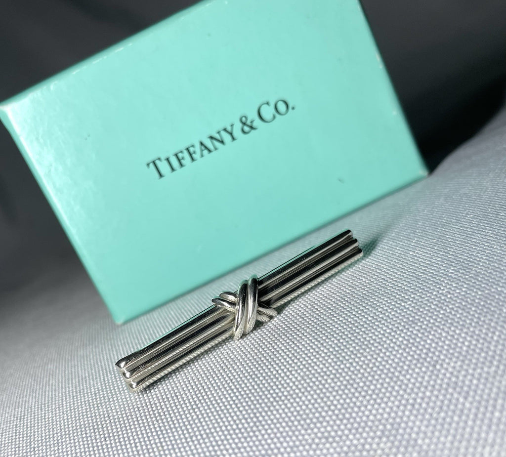 Auth Rare Tiffany Signature Cross & Stripe Vintage tie clip pin bar silver SV925