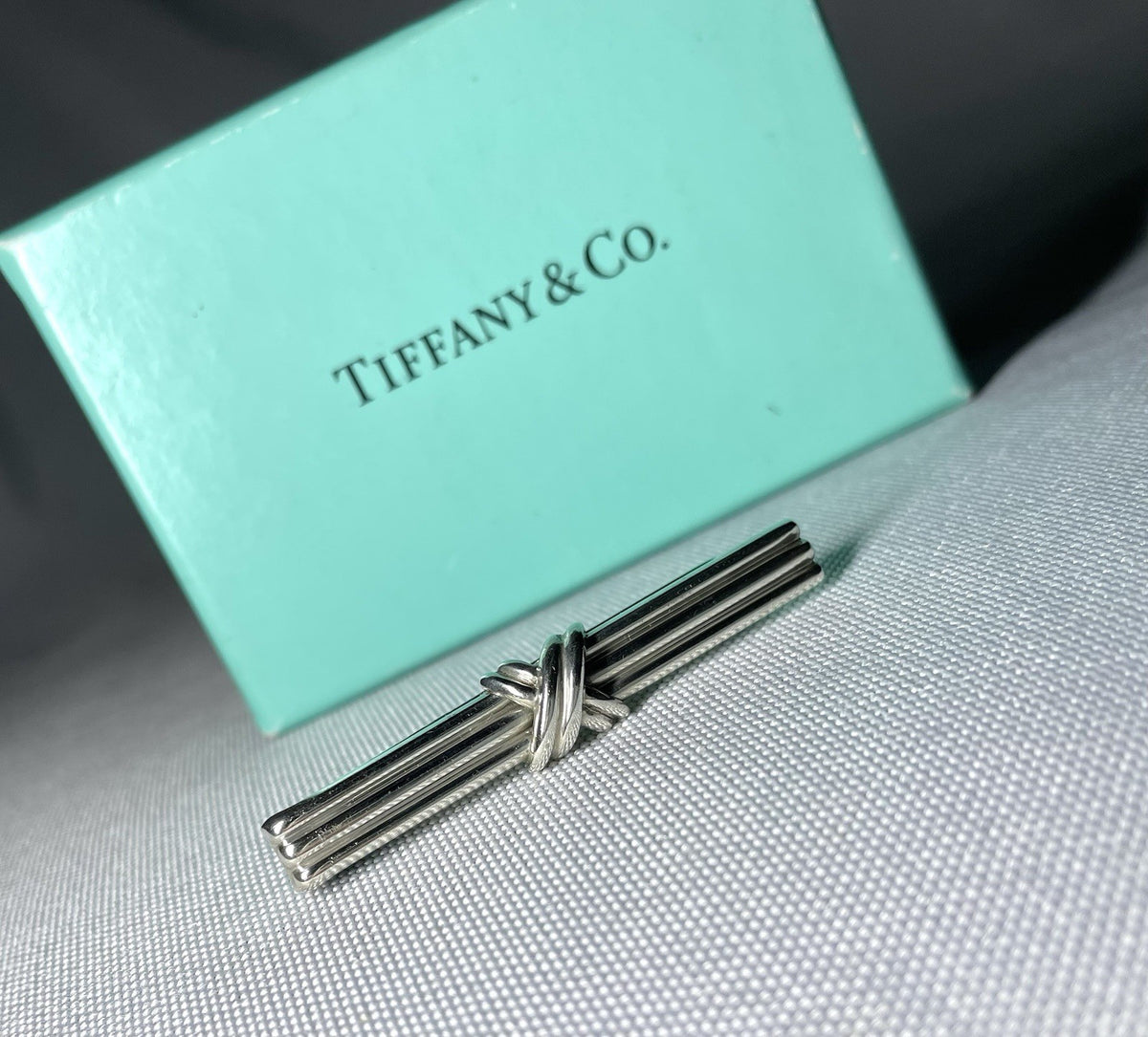 Auth Rare Tiffany Signature Cross & Stripe Vintage tie clip pin bar silver SV925