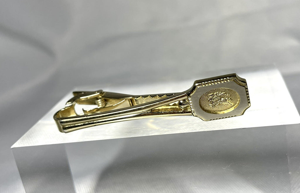 Auth Burberry Tie Clip Night horse Large Logo Bar pin Gold vintage