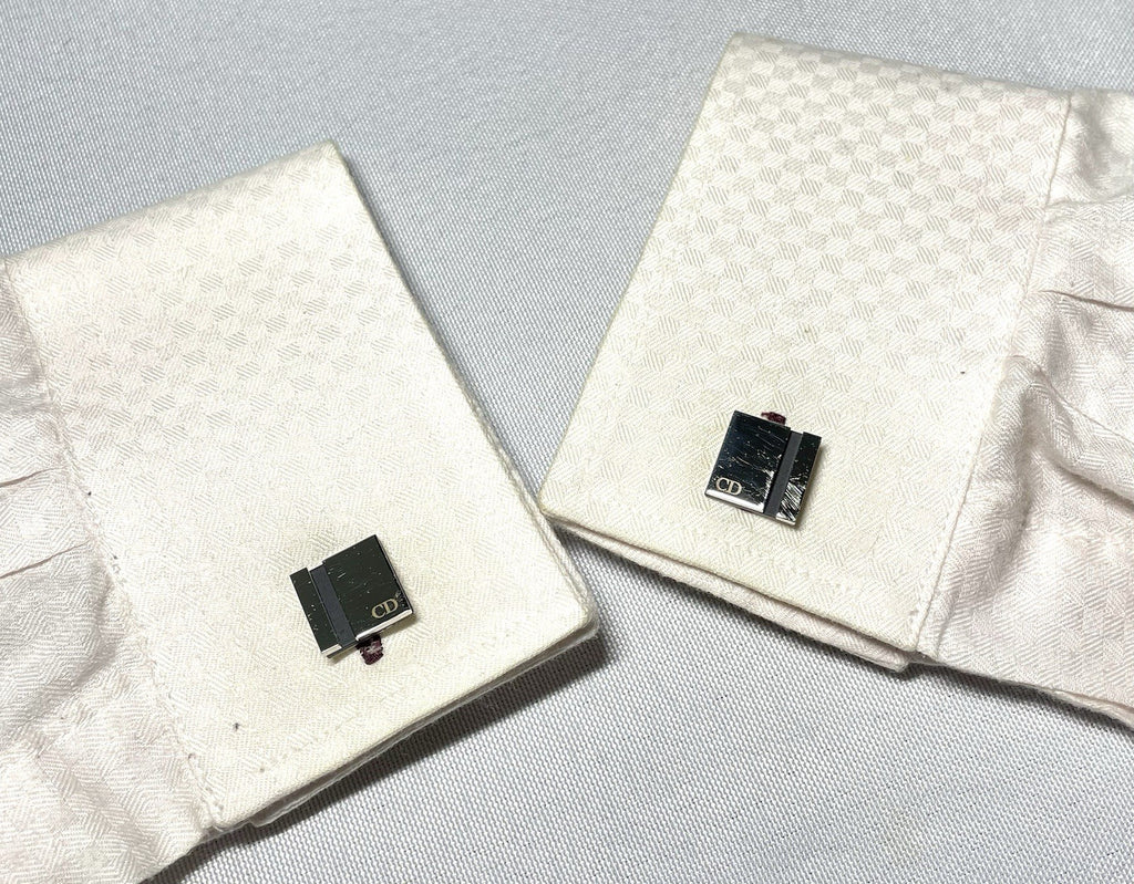 Auth [Rare] Dior Homme Cufflinks CD cutting line square Silver & Black
