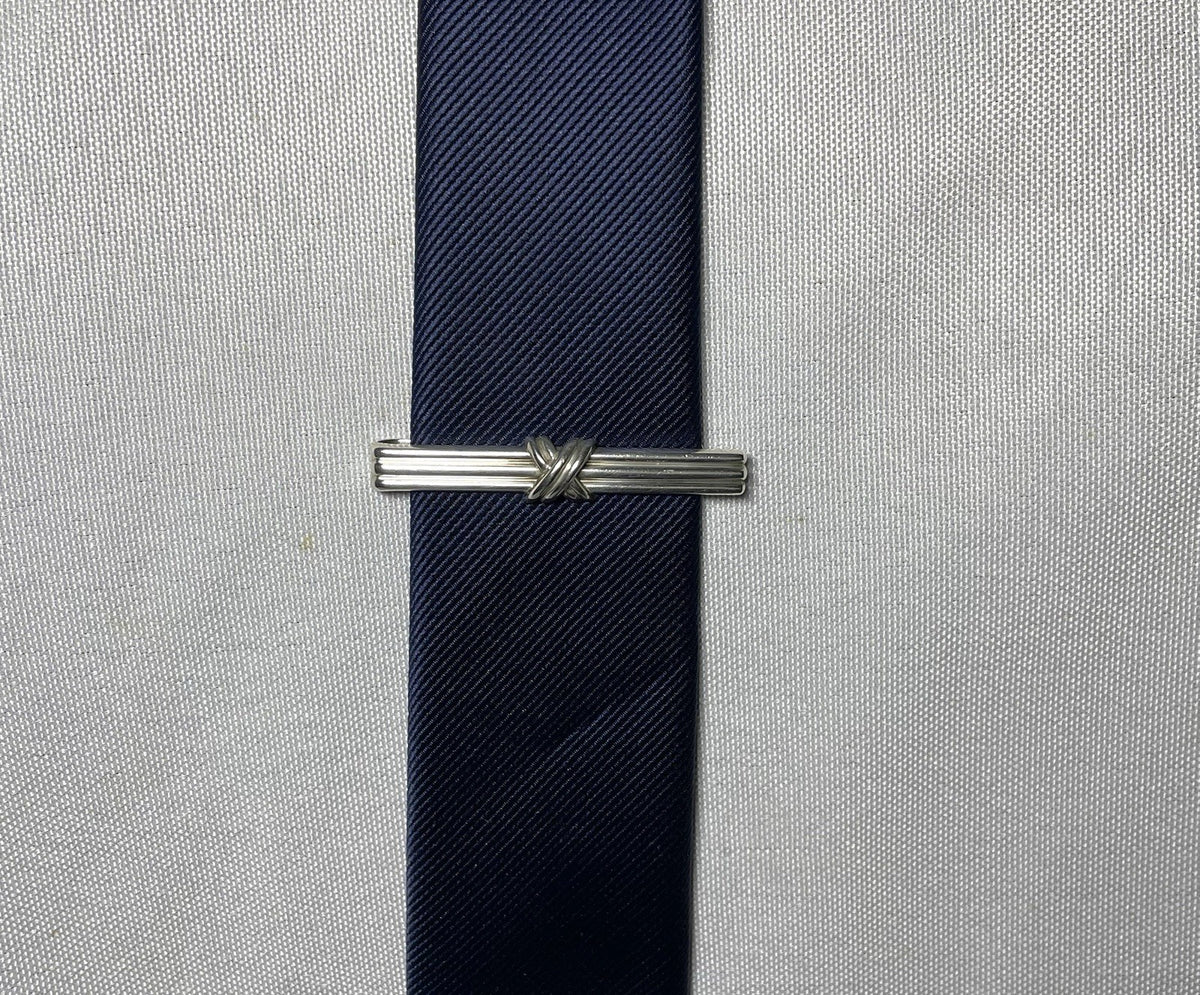 Auth Rare Tiffany Signature Cross & Stripe Vintage tie clip pin bar silver SV925