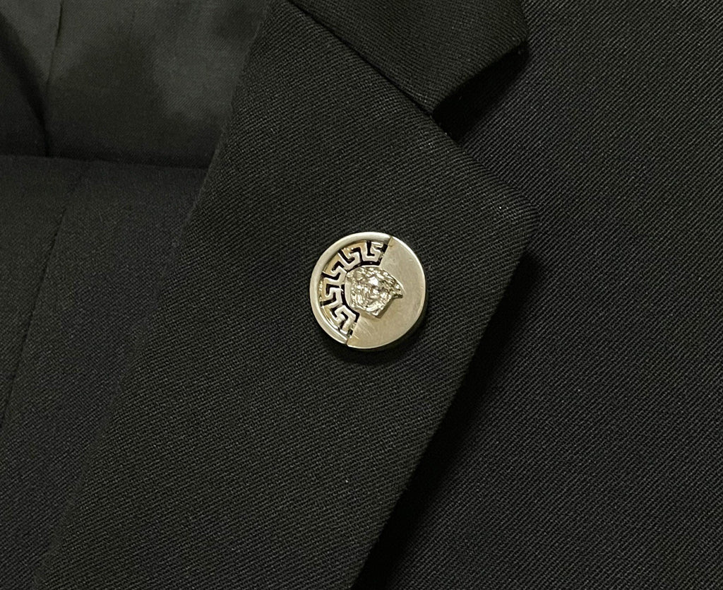 Auth beautiful Gianni Versace Brooch Medusa & Greca Gold Vintage Gift