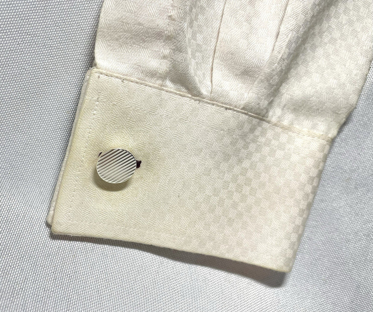 Auth [Beautiful] Tiffany Stripe Line Sterling Silver925 Vintage Cufflinks +Box