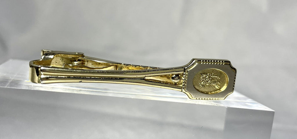 Auth Burberry Tie Clip Night horse Large Logo Bar pin Gold vintage