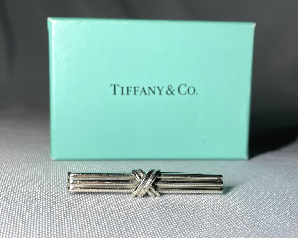 Auth Rare Tiffany Signature Cross & Stripe Vintage tie clip pin bar silver SV925