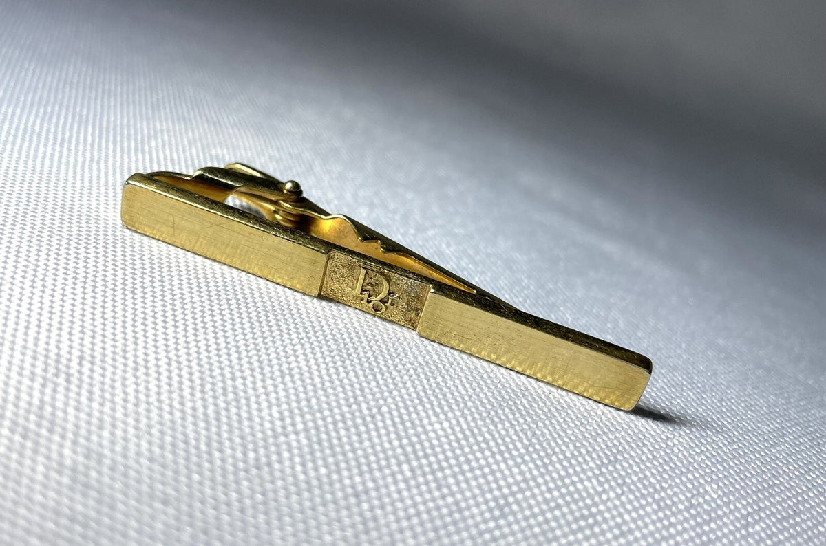 Auth [Rare] Dior tie clip logo tie bar tie pin gold vintage Mens
