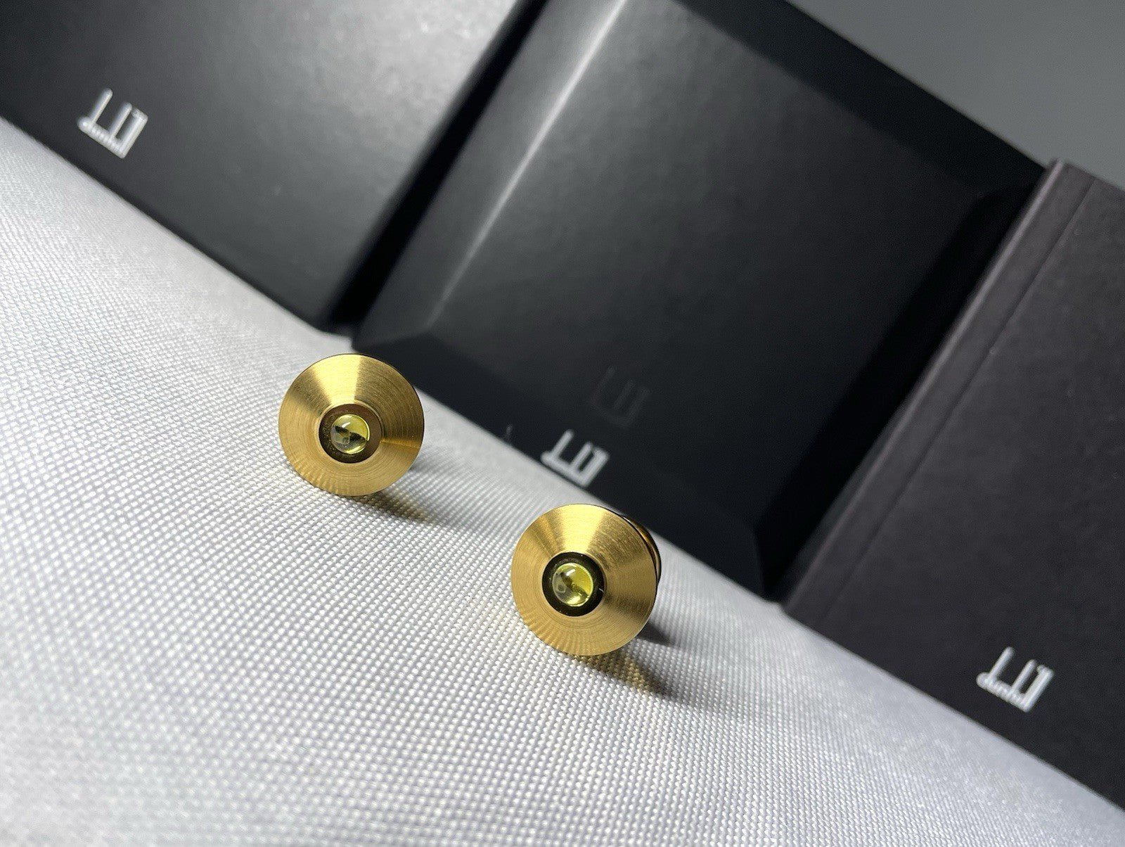 Auth Beautiful Alfred Dunhill Cufflinks Yellow Clear Stone Matte