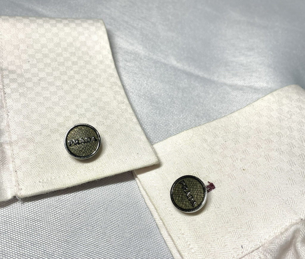 Auth [Beautiful] PRADA cufflinks logo & pattern line chrome silver Gift