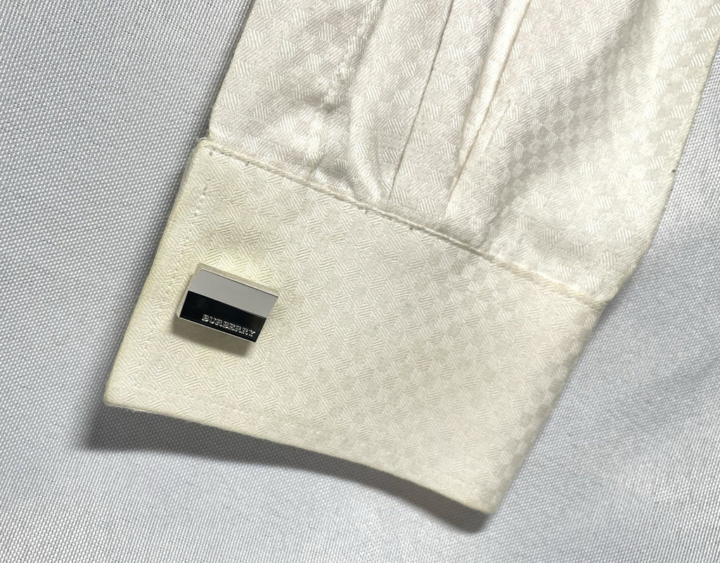 Auth [Beautiful] BURBERRY Logo Matte&Mirror Chrome Silver square Cufflinks Gift