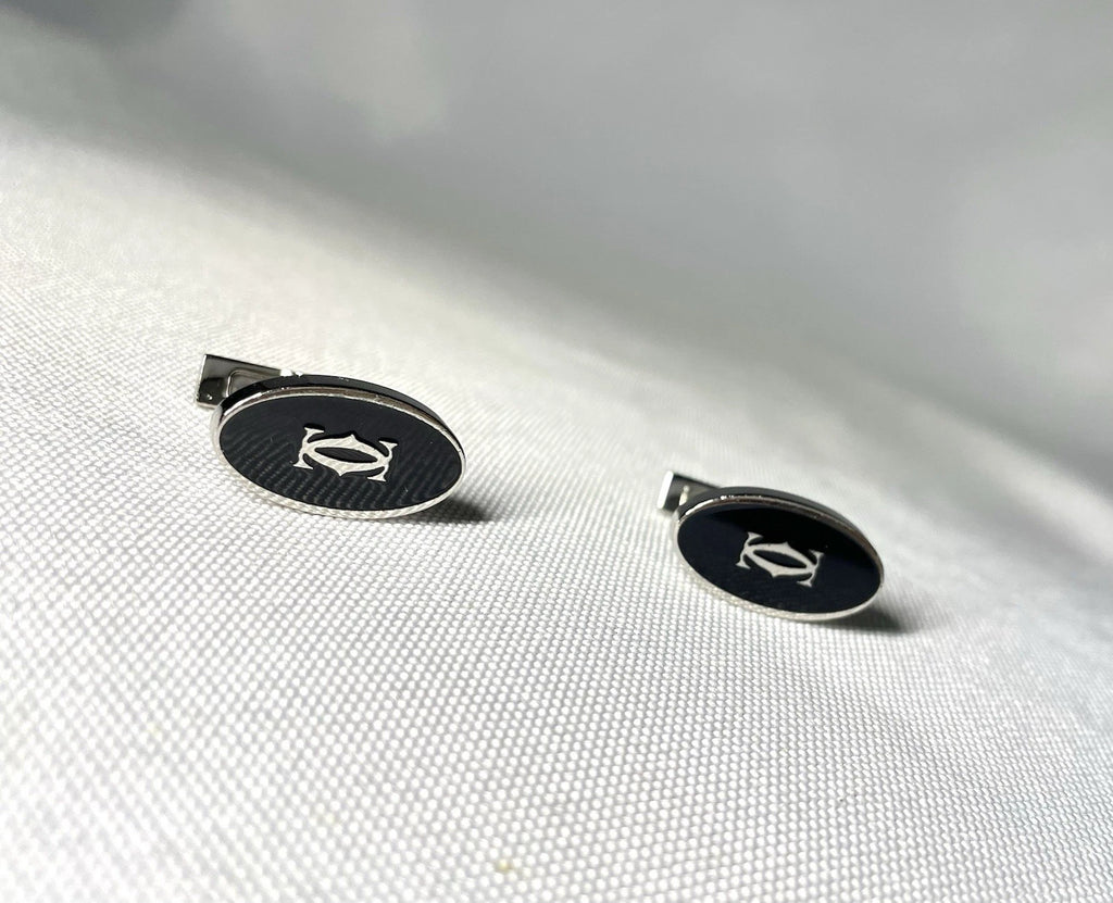 Auth [Rare] Cartier 2C Logo double C Black & Miller Sterling silver925 cufflinks