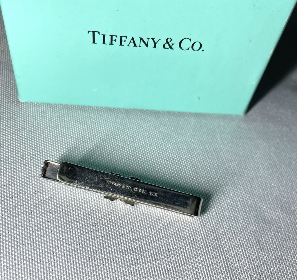 Auth Rare Tiffany Signature Cross & Stripe Vintage tie clip pin bar silver SV925