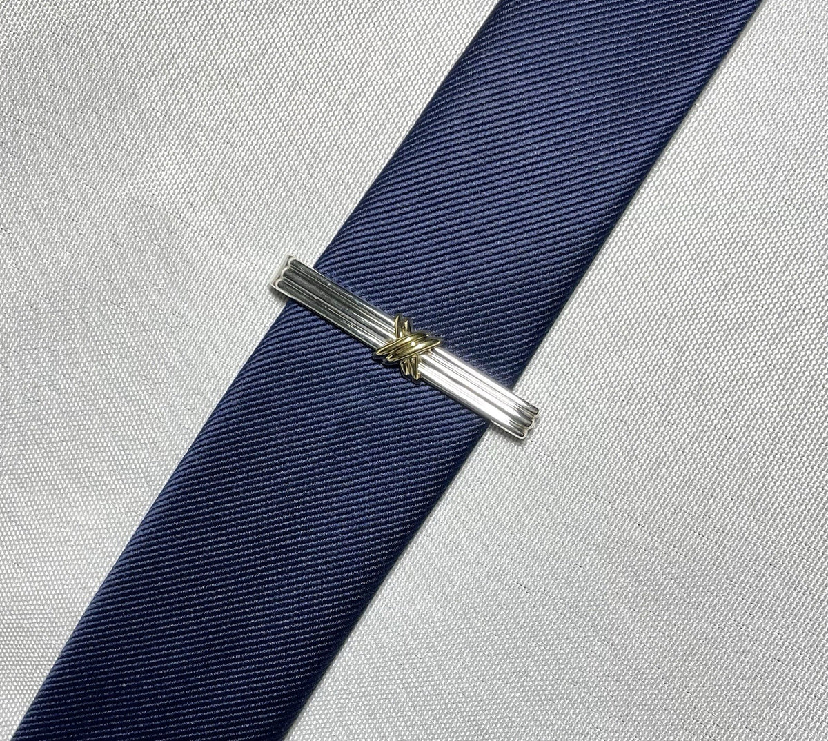 Auth [Beautiful] Tiffany Signature Cross&Stripe 18K 750 & SV925 tie clip pin bar
