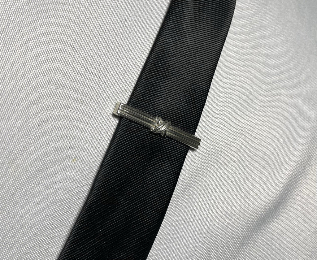 Auth Rare Tiffany Signature Cross & Stripe Vintage tie clip pin bar silver SV925