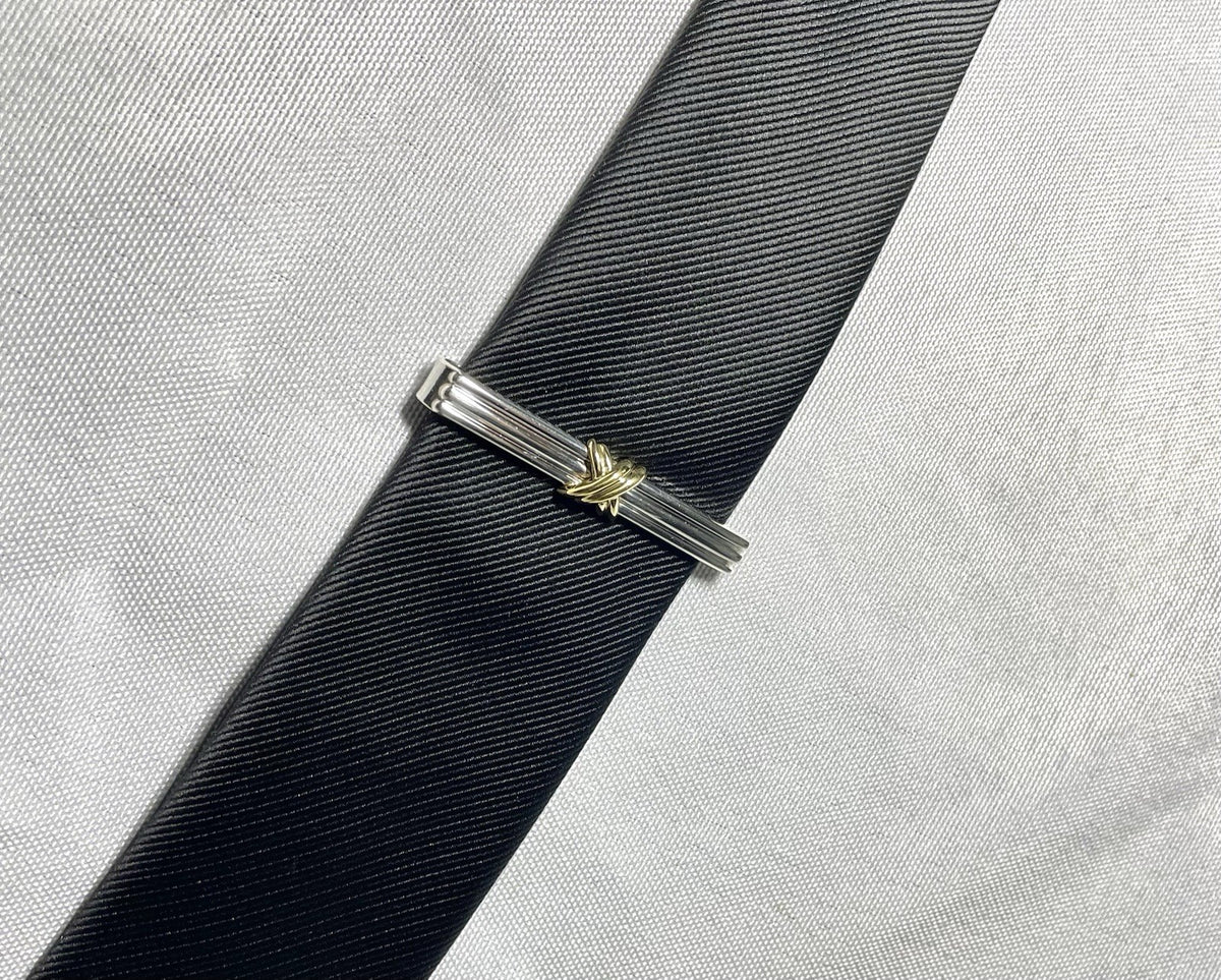 Auth [Beautiful] Tiffany Signature Cross&Stripe 18K 750 & SV925 tie clip pin bar