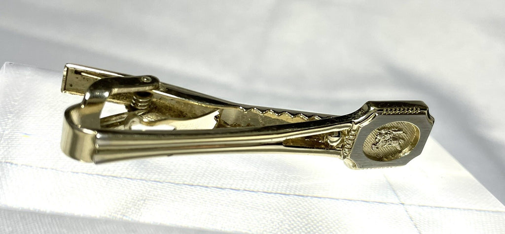 Auth Burberry Tie Clip Night horse Large Logo Bar pin Gold vintage