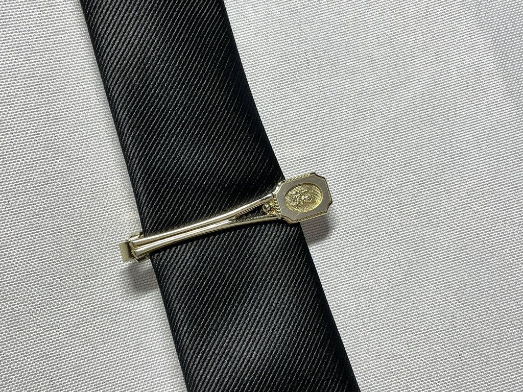 Auth Burberry Tie Clip Night horse Large Logo Bar pin Gold vintage